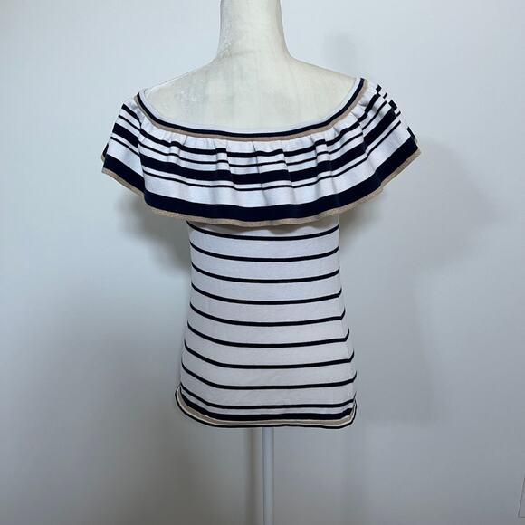 Lilly Pulitzer Perelle White Navy Gold Striped Off Shoulder Sweater Top Small - Picture 5 of 9